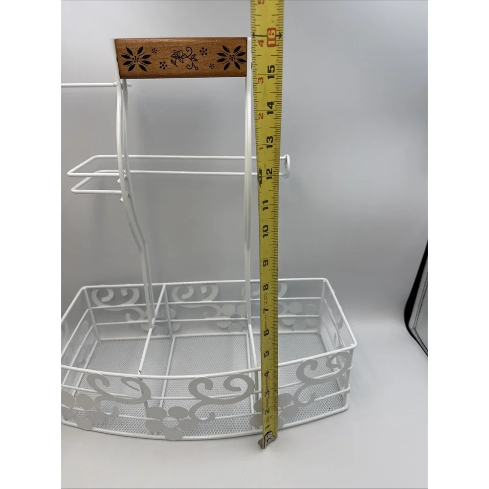 Wire Cooking Caddy White Wooden Handle (QVC?)  16.5